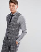 Moss London Skinny Suit Vest In Fleck Check-gray