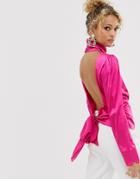 Never Fully Dressed Button High Neck Open Back Top In Pink - Pink