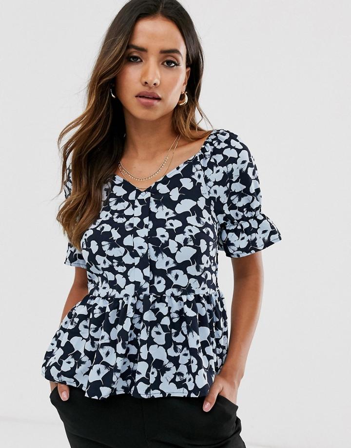 Vero Moda Floral Square Neck Top With Peplum Hem-multi