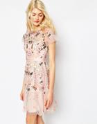 Needle & Thread Floral Tiered Embellished Dress - Pastel Pink