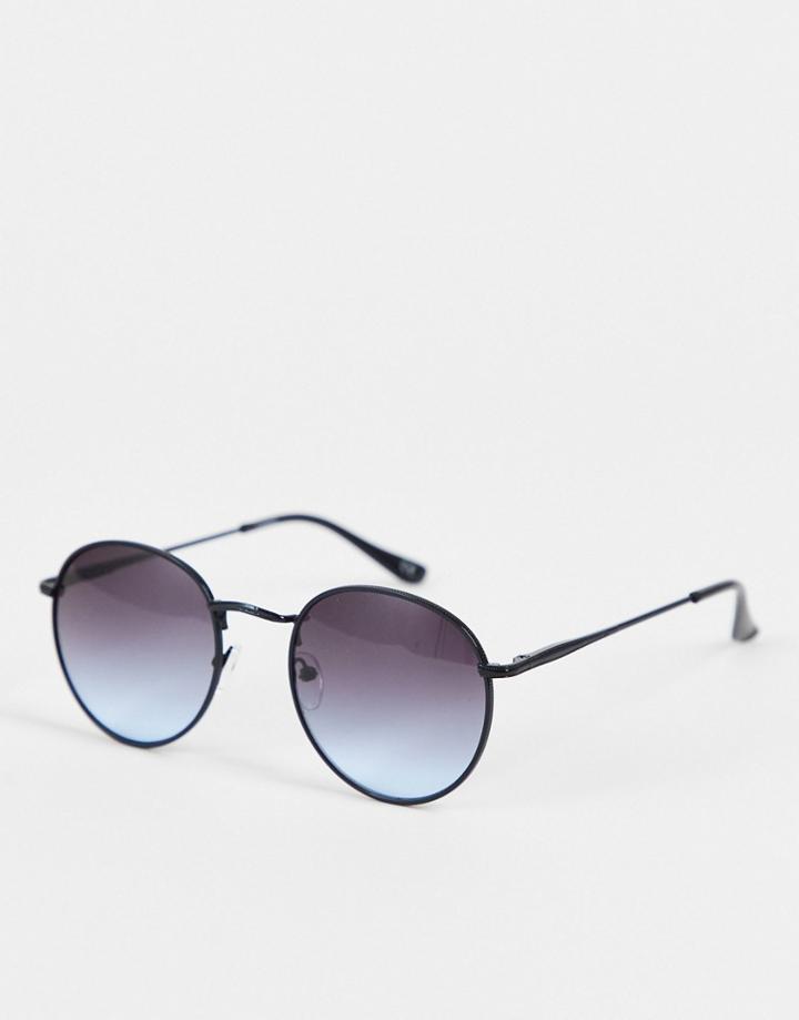 Asos Design Recycled Round Sunglasses In Black Metal With Black And Blue Gradient Lens