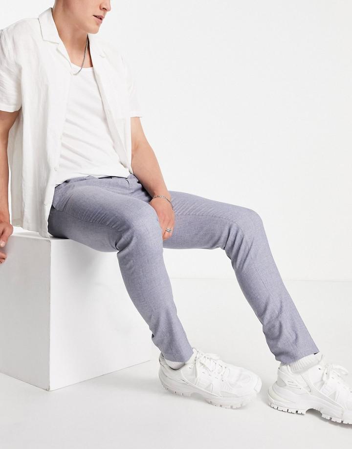 Asos Design Smart Cotton Skinny Pants In Blue - Part Of A Set-blues