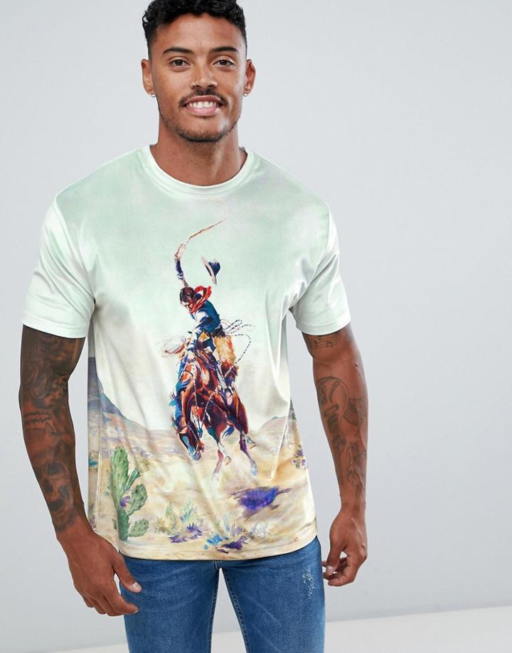 Asos Design Relaxed T-shirt With All Over Rodeo Print In Velour - Multi