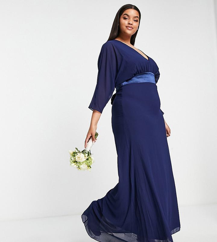 Tfnc Plus Bridesmaid Long Sleeve Maxi Dress In Navy