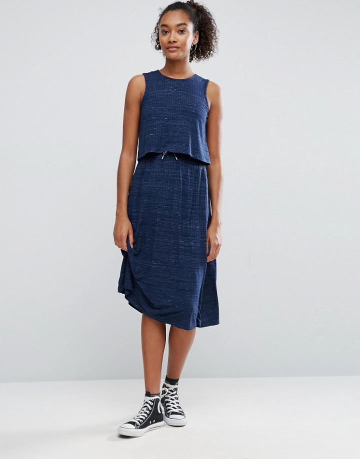 Asos Midi Dress With Drawstring In Rib - Blue