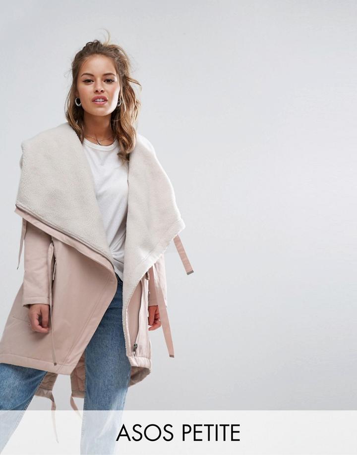 Asos Petite Waterfall Parka With Fleece Lining - Pink