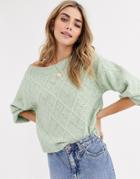 Miss Selfridge Bardot Sweater In Sage Green-pink