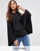 Asos Tall Top With Cold Shoulder And Kimono Sleeve - Black