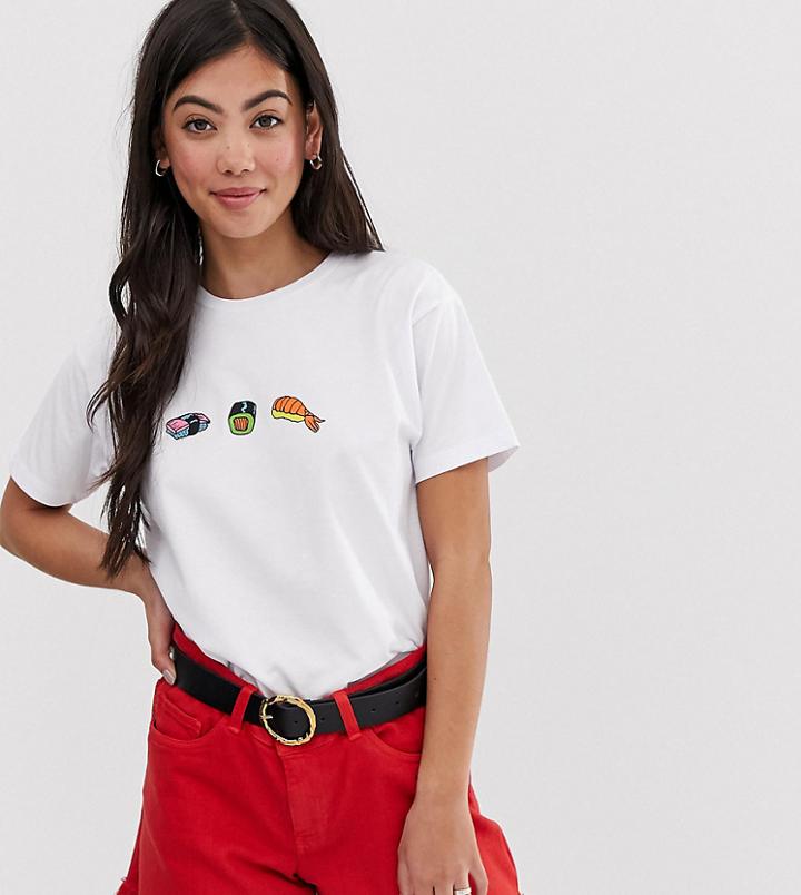 Asos Design Petite T-shirt With Sushi Print-white