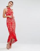 Jarlo Lace High Neck Midi Dress - Red