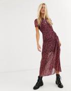 Allsaints Ariya Cheri Blossom Ruched Detail Midi Dress-pink