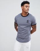Gym King Logo Muscle Fit Ringer T-shirt In Gray - Gray