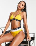 Tommy Hilfiger Jeans Logo Tape High Waist & Leg Bikin Bottom In Yellow