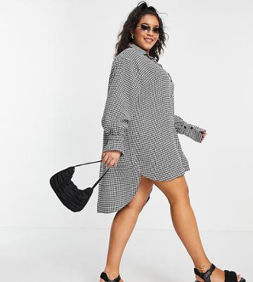 I Saw It First Plus Oversized Shirt In Houndstooth-black