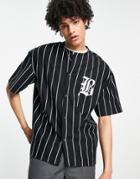 Bershka Baseball Shirt In Black And White Stripe-multi