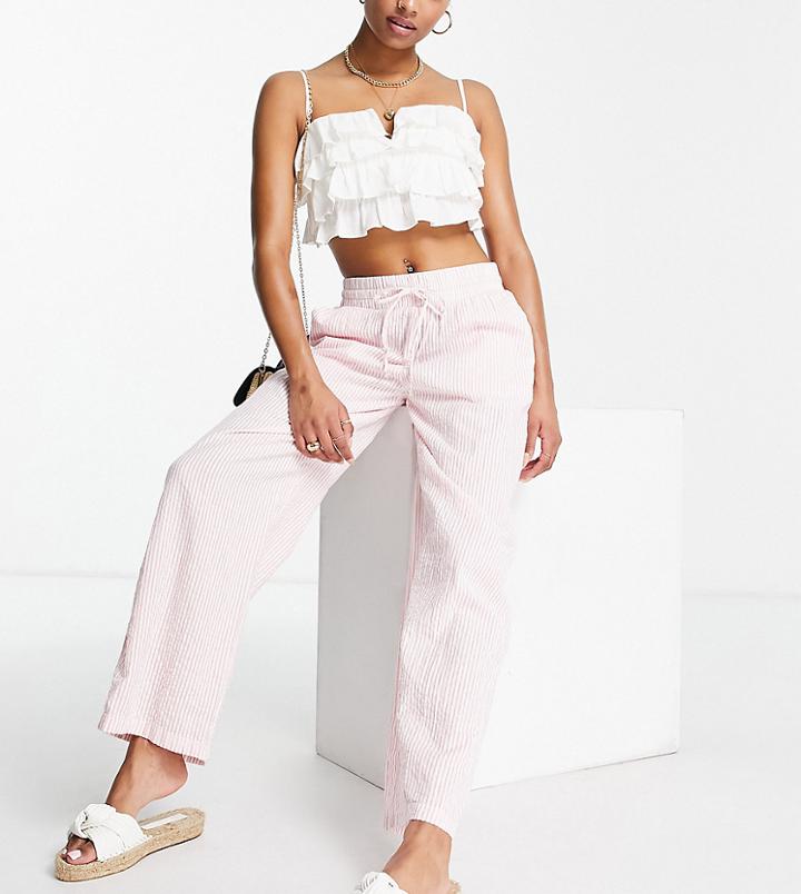 Pieces Petite Seersucker Straight Leg Pants In Pink Stripe