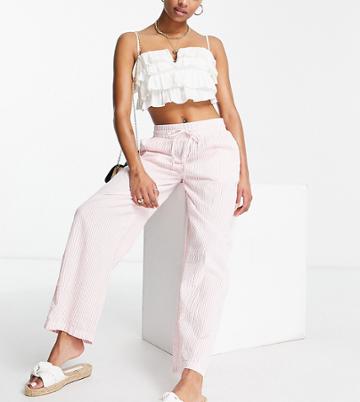Pieces Petite Seersucker Straight Leg Pants In Pink Stripe