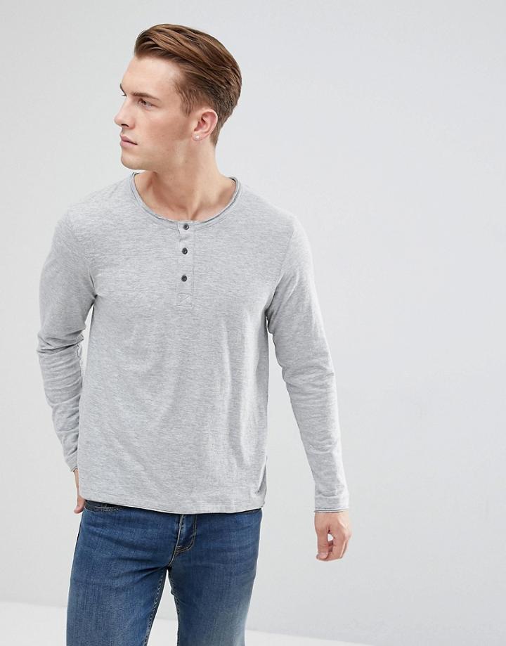 Esprit Long Sleeve T-shirt With Henley Neck In Gray - Gray