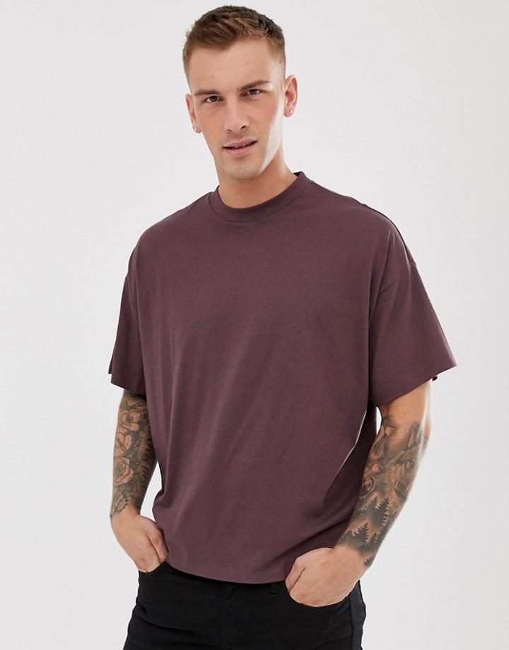 Asos Design Organic Oversized Fit T-shirt With Crew Neck In Burgundy - Red