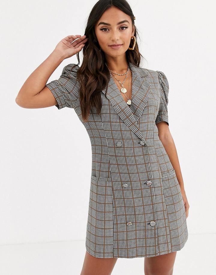In The Style Short Sleeve Check Blazer Dress-multi