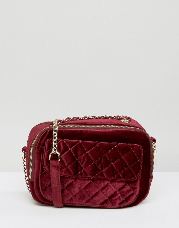 Pull & Bear Velvet Quilted Cross Body Bag - Red