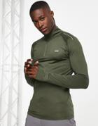 Asos 4505 Icon Muscle Fit Long Sleeve Running T-shirt With 1/4 Zip-green