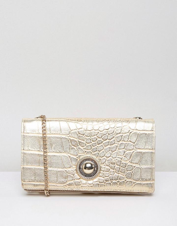 Versace Jeans Moc Croc Going Out Purse Cross Body Bag - Gold