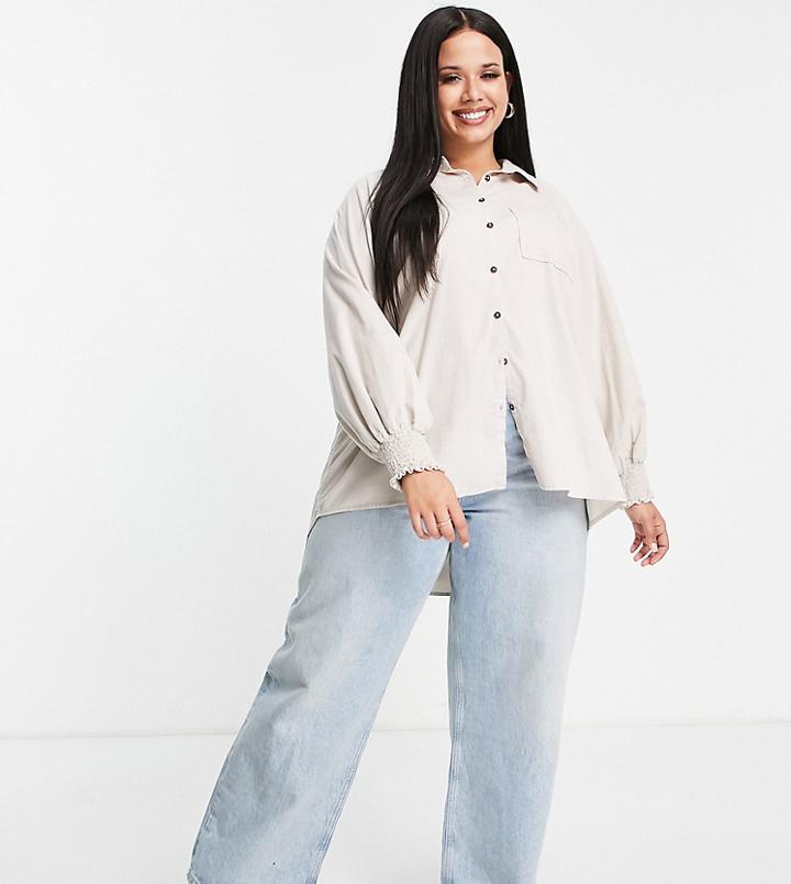 Simply Be Cord Shirt In Ecru-neutral