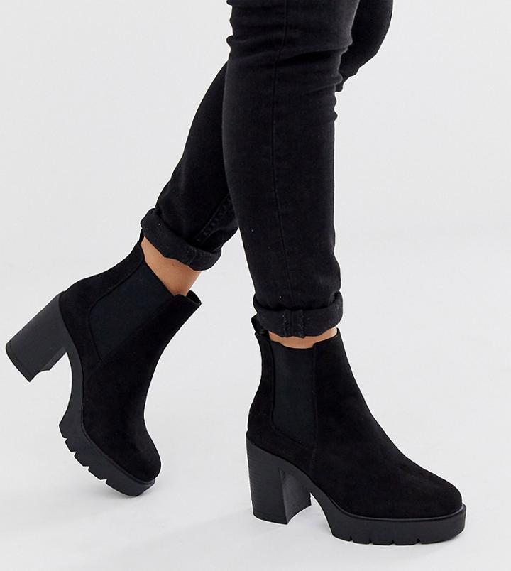 Asos Design Wide Fit Elderberry Chunky Chelsea Boots In Black - Black