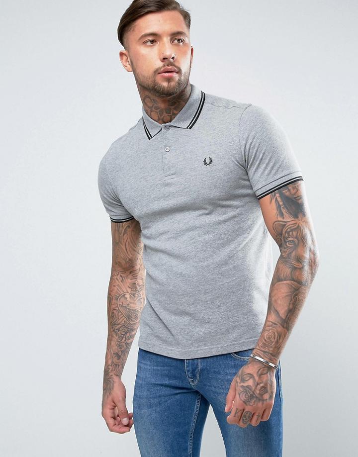 Fred Perry Slim Pique Polo Shirt Twin Tipped In Gray Marl - Gray