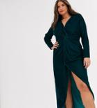 Asos Design Curve Long Sleeve Maxi Dress With Knot Front Bodice In Velvet