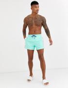 Asos Design Swim Short In Green With Slogan Side Panels Short Length