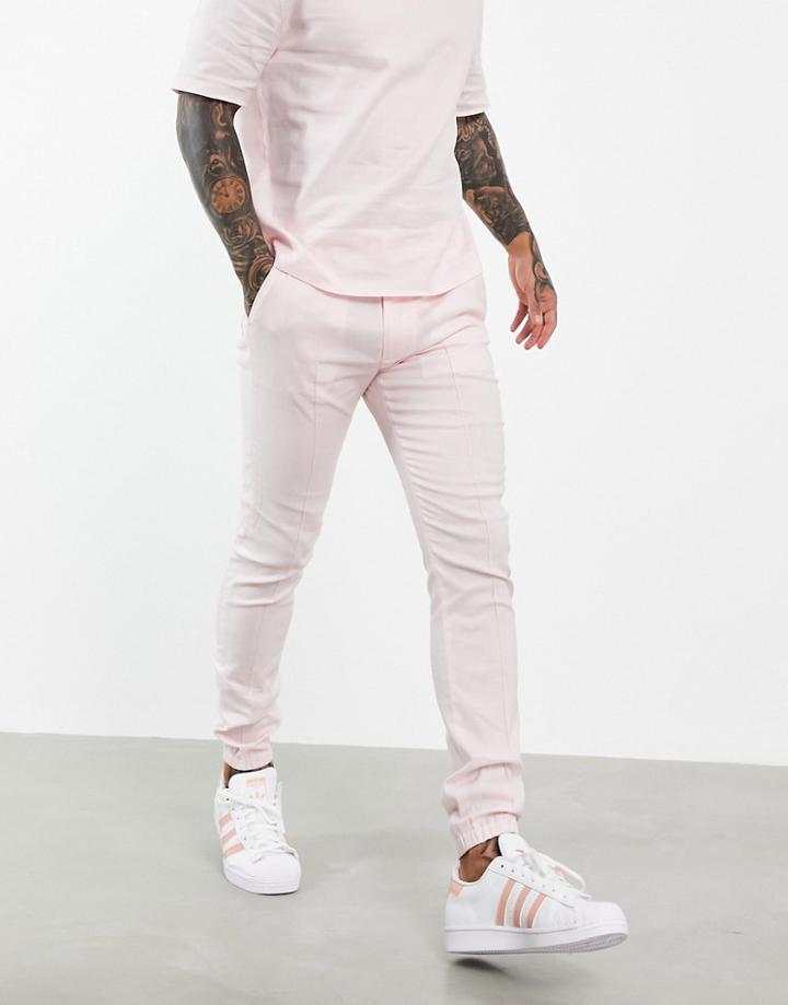 Asos Design Smart Skinny Sweatpants With Cuff In Pink Cotton Linen - Part Of A Set