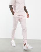 Asos Design Smart Skinny Sweatpants With Cuff In Pink Cotton Linen - Part Of A Set