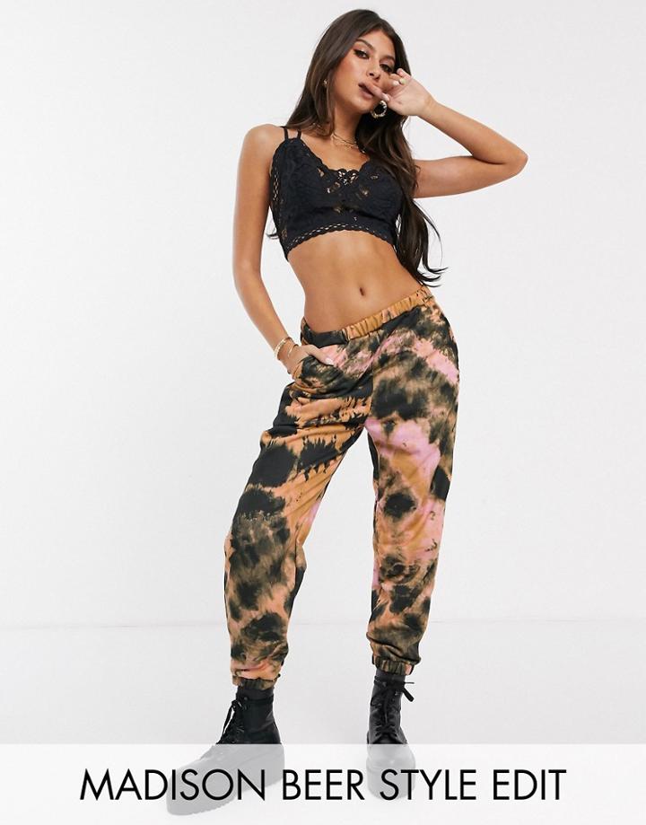 Asos Design Oversized Jogger In Bleach Tie Dye Print-pink