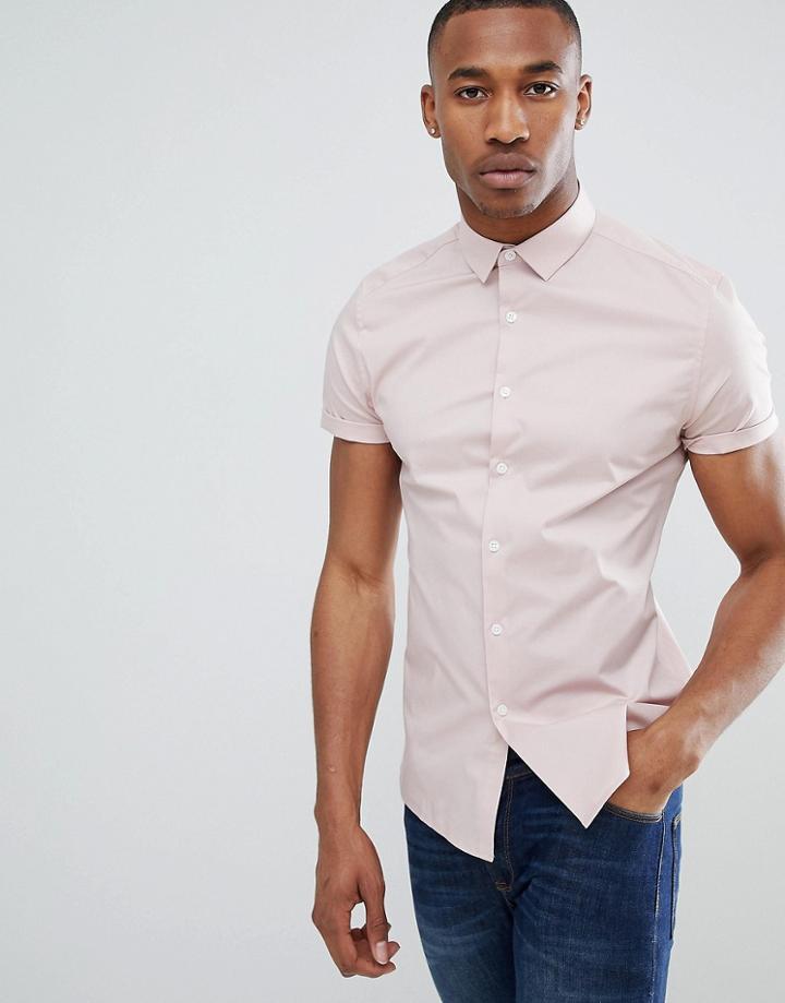 Asos Design Skinny Shirt In Rose - Pink