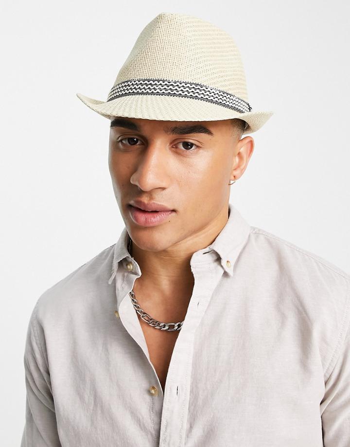 French Connection Straw Trilby Hat In Natural-neutral
