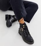 Asos Design Wide Fit Armour Chain Lace Up Boots In Black - Black