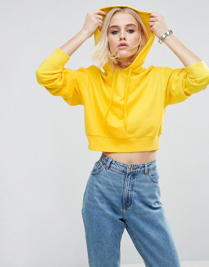 Asos Cropped Pullover Hoodie - Yellow