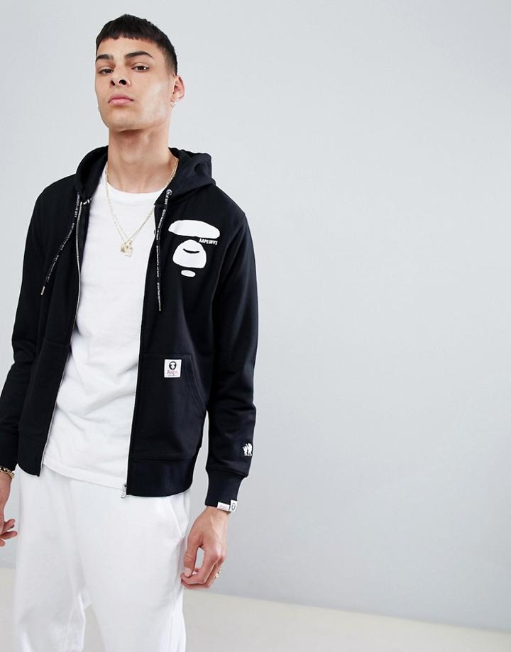 Aape By A Bathing Ape Zip Through Hoodie With Logo In Black - Black