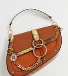 River Island Saddle Bag With Chain Detail In Orange - Orange