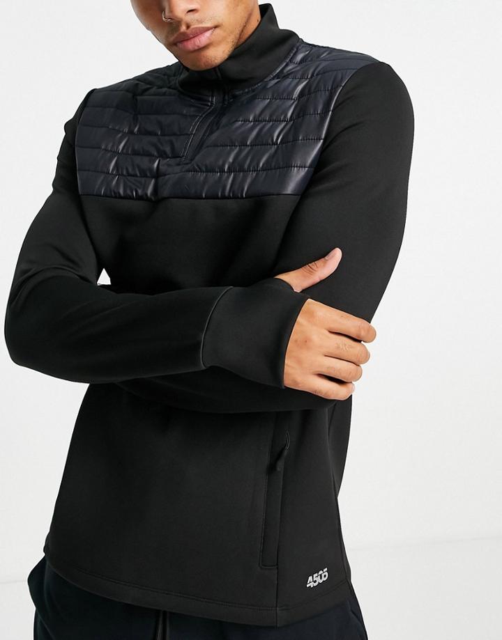 Asos 4505 Training Sweatshirt With Quilted Panel And 1/4 Zip-black