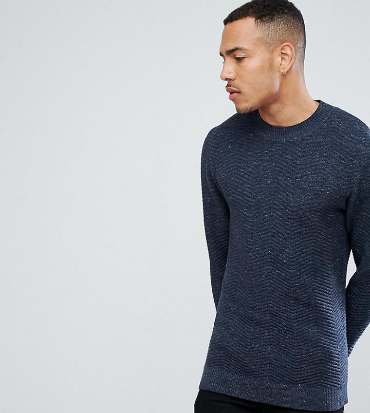 Selected Homme Knitted High Neck Sweater With Texture Detail In 100% Cotton-navy