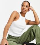 Asos Design Petite Extreme Racer Front Tank Top In Rib In White