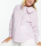 Pieces Maternity Shirt With Exaggerated Frill Collar In Lilac Stripe-multi