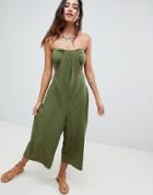 Asos Design Bandeau Jumpsuit With Cut Out And Drape Detail - Green