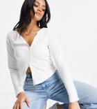Missguided Ribbed Asymmetric Zip Through Top With Long Sleeves In White