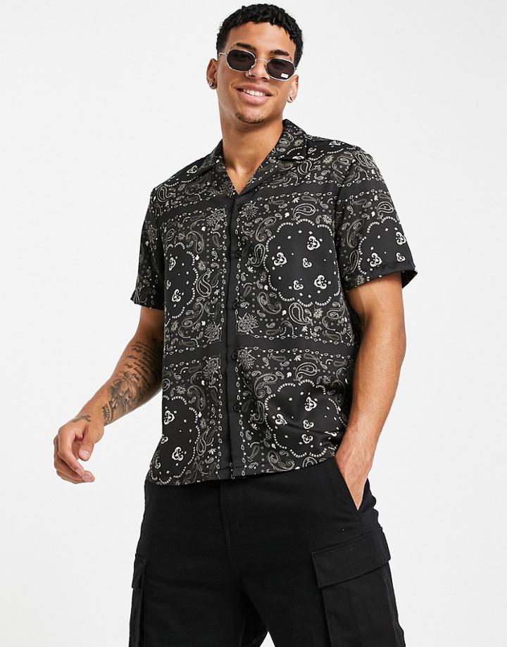 River Island Paisley Print Shirt In Black
