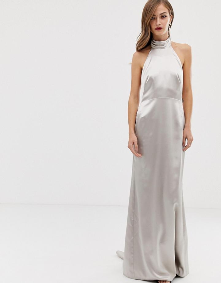 Asos Edition Halter Maxi Dress With Fishtail-cream