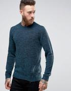 Asos Sweater In Hairy Yarn With Side Zip Detail - Green